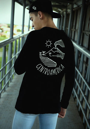 CENTROAMÉRICA Volcan Black Unisex Long Sleeve Fitted Crew